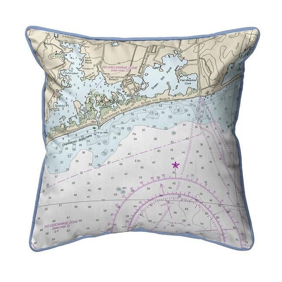 18 x 18 in. Block Island Sound - Charleston, RI Nautical Map Large Corded Indoor & Outdoor Pillow