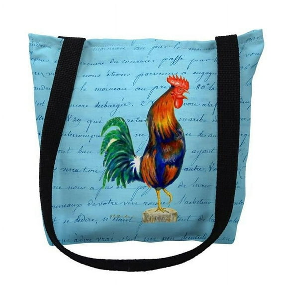 18 x 18 in. Blue Rooster on Blue Script Tote Bag - Large
