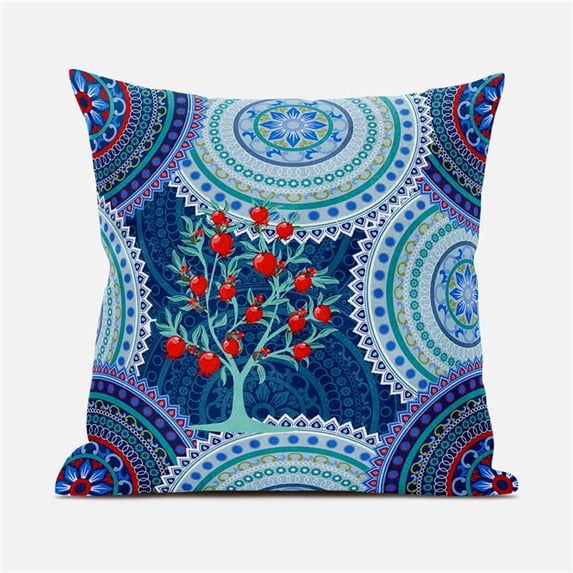 18 x 18 in. Boho Mandala Plant Suede Blown & Closed Pillow - Indigo, White & Red