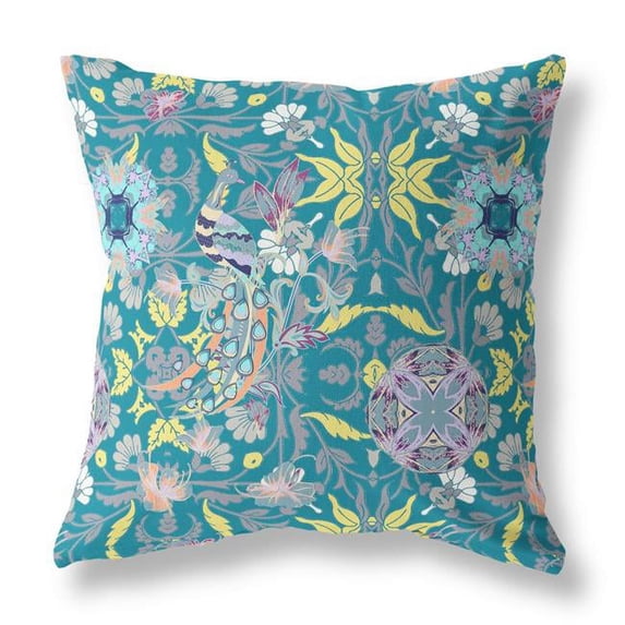 18 x 18 in. Broad Cloth Floral Throw Pillow, Green & Yellow