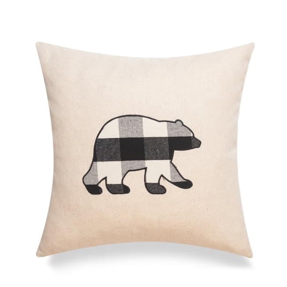 18 x 18 in. Cottage Life Bear Buffalo Check Embroidery Patch Icon Pillow Case, Black & White