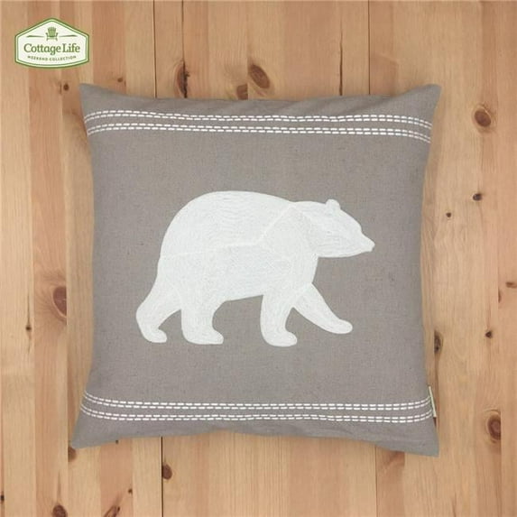 18 x 18 in. Cottage Life Bear Embroidery Icon Pillow with Feather & Down Insert
