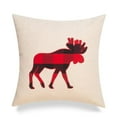 thumbnail image 1 of 18 x 18 in. Cottage Life Moose Buffalo Check Embroidery Patch Icon with Feather & Down Insert, Black & Red, 1 of 1