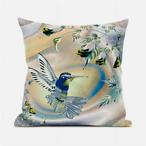 18 x 18 in. Curious Humming Bird Suede Zippered Pillow with Insert - Yellow & Orange