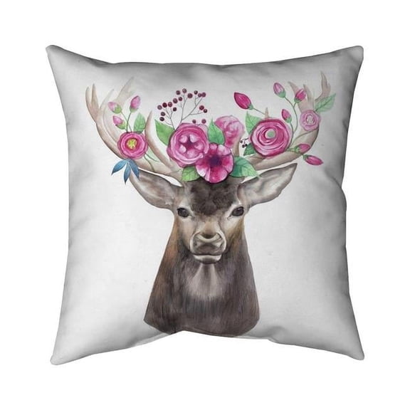 18 x 18 in. Deer Head with Flowers-Double Sided Print Indoor Pillow