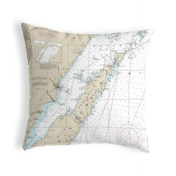 18 x 18 in. Door County, Green Bay, WI Nautical Map Noncorded Indoor & Outdoor Pillow