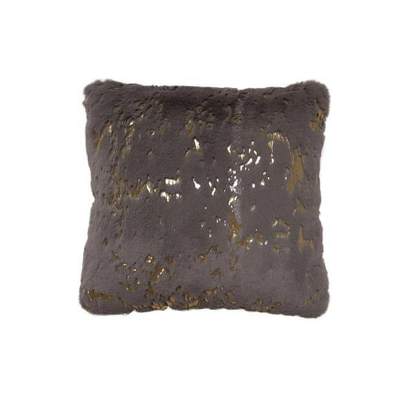 18 x 18 in. Faux Rabbit Fur Square Pillow, Grey & Gold