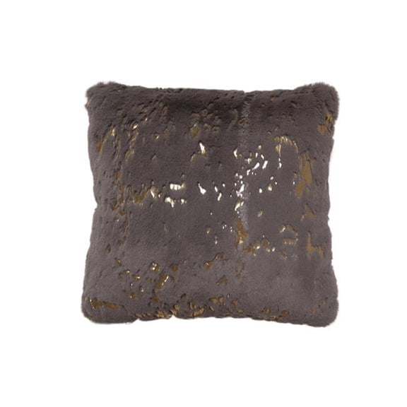 18 x 18 in. Faux Rabbit Fur Square Pillow, Grey & Gold