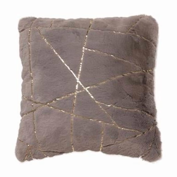 18 x 18 in. Faux Rabbit Fur Square Pillow, Grey & Gold
