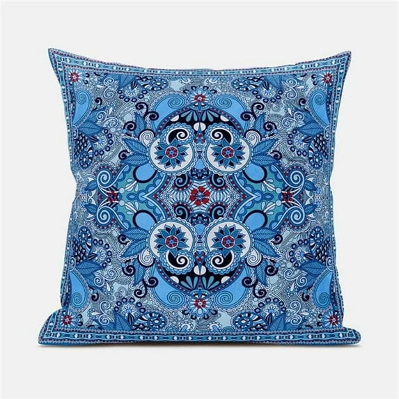 18 x 18 in. Floral Paisley Broadcloth Indoor & Outdoor Blown & Closed Pillow - Blue, Red & White