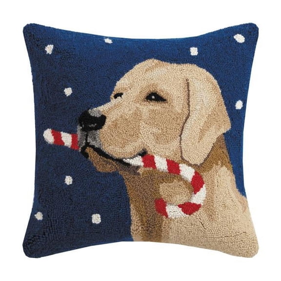 18 x 18 in. Golden Lab with Candy Cane Hook Pillow, Multi Color