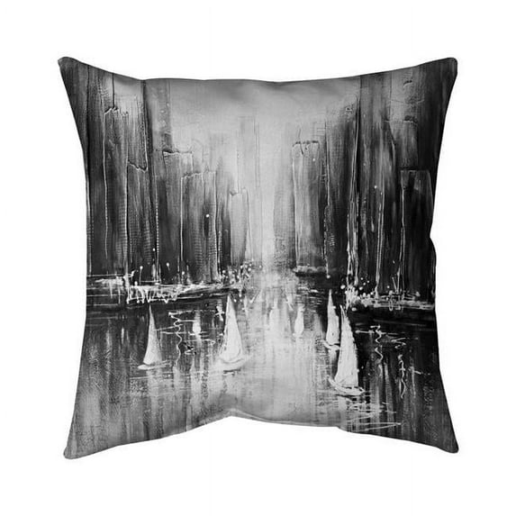 18 x 18 in. Greyscale Boats on the Water-Double Sided Print Indoor Pillow