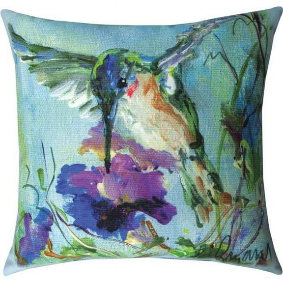 18 x 18 in. Hummingbird Purple Flowers Outdoor Pillow