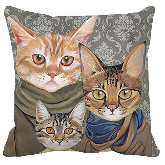 18 x 18 in. Indoor & Outdoor Square Cat Family Throw Pillow with Cover