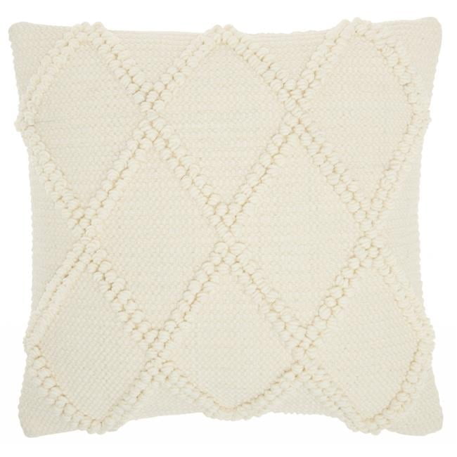 Ivory Textured Lattice Cotton-Polyester Square Throw Pillow