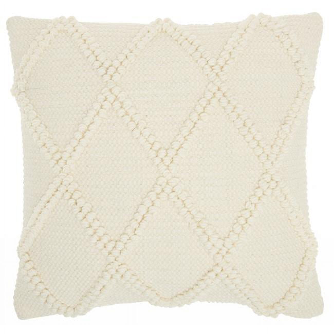 Ivory Textured Lattice Cotton-Polyester Square Throw Pillow