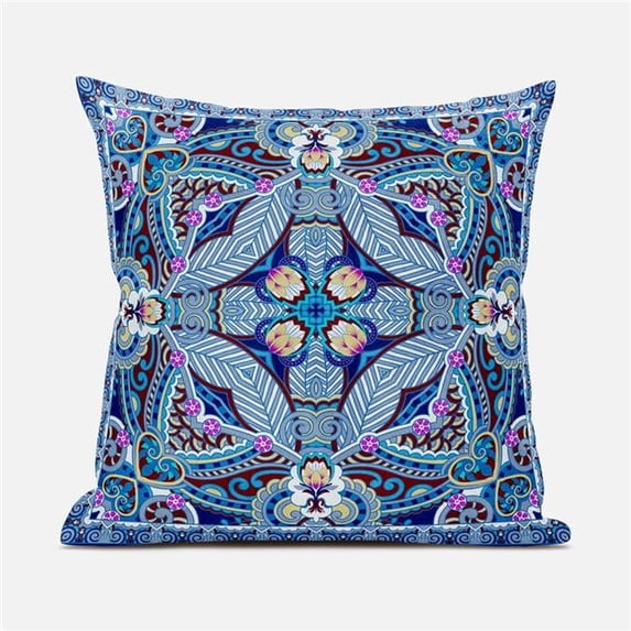 18 x 18 in. Lotus Garden Broadcloth Indoor & Outdoor Zippered Pillow - Blue, Grey & Red