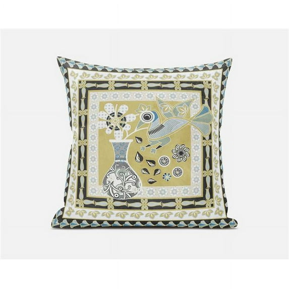 18 x 18 in. Love Your Vase Peacock Broadcloth Indoor & Outdoor Zippered Pillow - Dark Beige, White & Black
