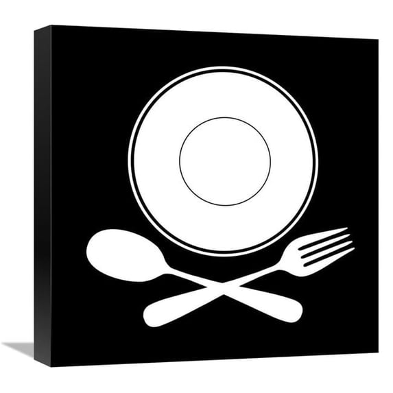 18 x 18 in. Mealtime - White on Black - Plate with Crossed Cutlery Art Print - BG.Studio