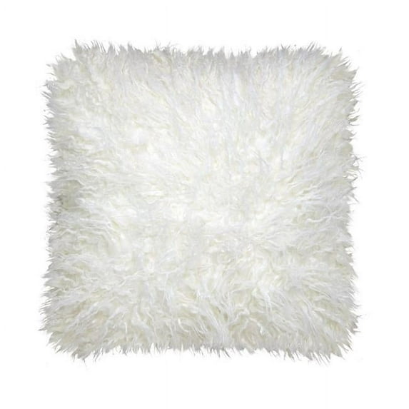 18 x 18 in. Mongolian Fur Cushion, White - 100 Percent Duck Feather