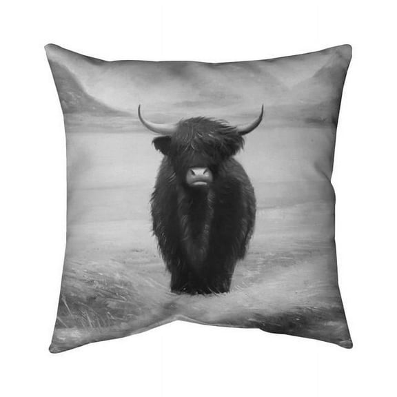 18 x 18 in. Monochrome Highland Cow-Double Sided Print Indoor Pillow