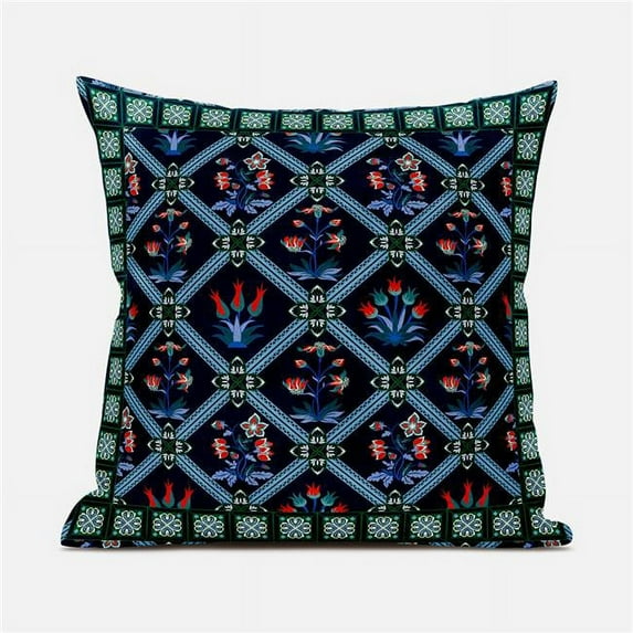 18 x 18 in. Mughal Art Suede Zippered Pillow with Insert - Indigo, Green & Red