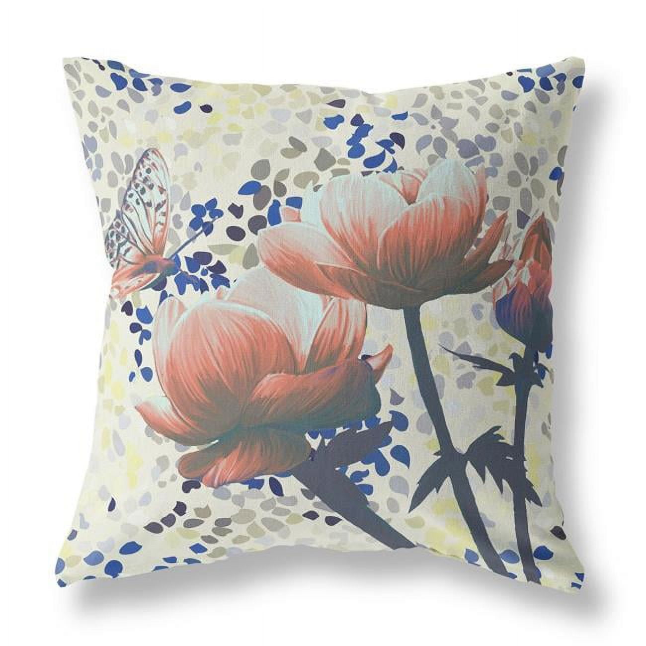 18 x 18 in. Orange Butterfly Blown Seam Floral Indoor & Outdoor Throw