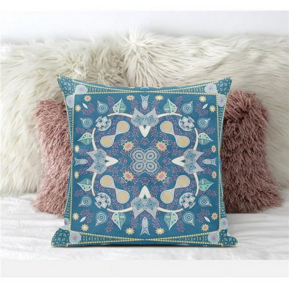 18 x 18 in. Paisley Leaf Geo Broadcloth Indoor & Outdoor Blown & Closed Pillow - Multi Color