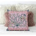 thumbnail image 1 of 18 x 18 in. Pond Peacock Suede Blown & Closed Pillow - Pink, Peach & Muted Yellow, 1 of 1