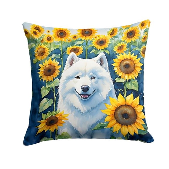 18 x 18 in. Samoyed in Sunflowers Throw Pillow