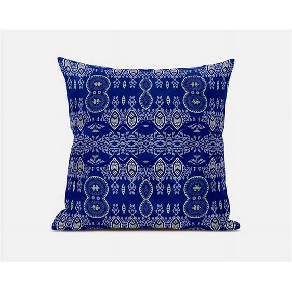 18 x 18 in. Sephalina Paisley Leaves Broadcloth Indoor & Outdoor Zippered Pillow - Navy Blue