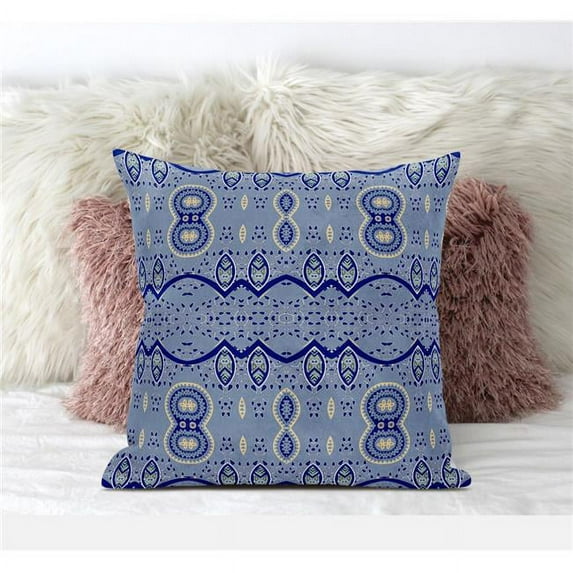 18 x 18 in. Sephalina Paisley Leaves Suede Blown & Closed Pillow - Muted Blue & Navy