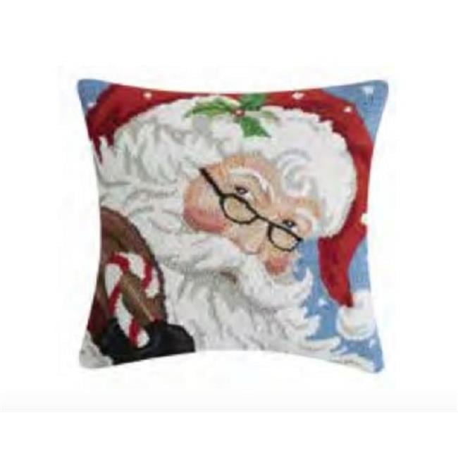 Festive Santa with Glasses 18" Square Wool Poly Velvet Pillow