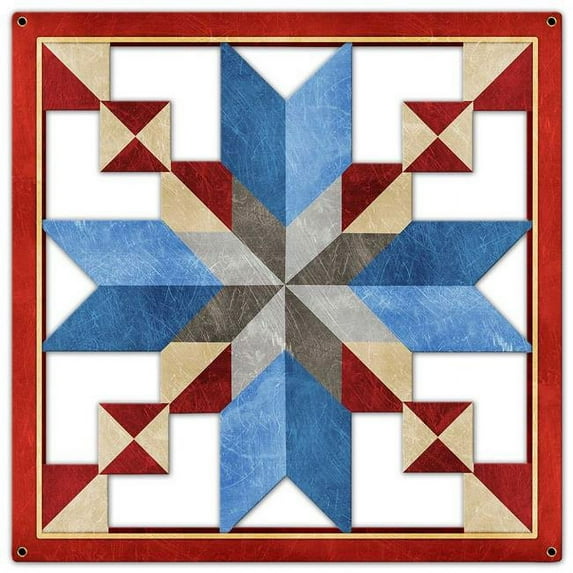 18 x 18 in. Stepping Stones Cut-out Red, Beige & Blue Vintage Metal Sign