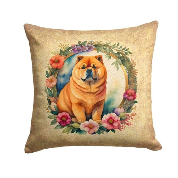 18 x 18 in. Unisex Chow Chow & Flowers Fabric Decorative Pillow