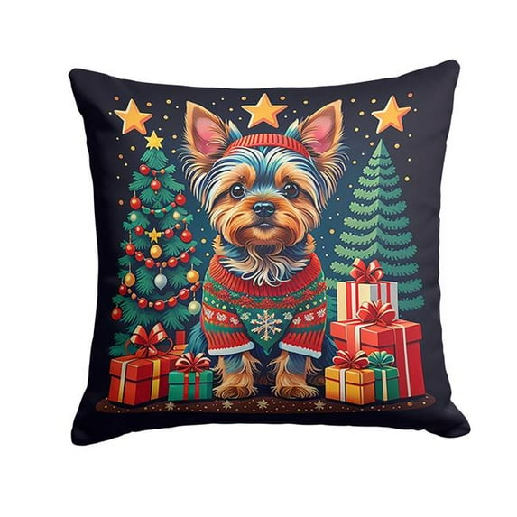 18 x 18 in. Unisex Yorkie Yorkshire Terrier Christmas Fabric Decorative Pillow