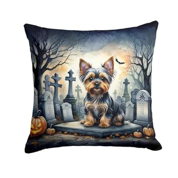 18 x 18 in. Unisex Yorkshire Terrier Spooky Halloween Fabric Decorative Pillow