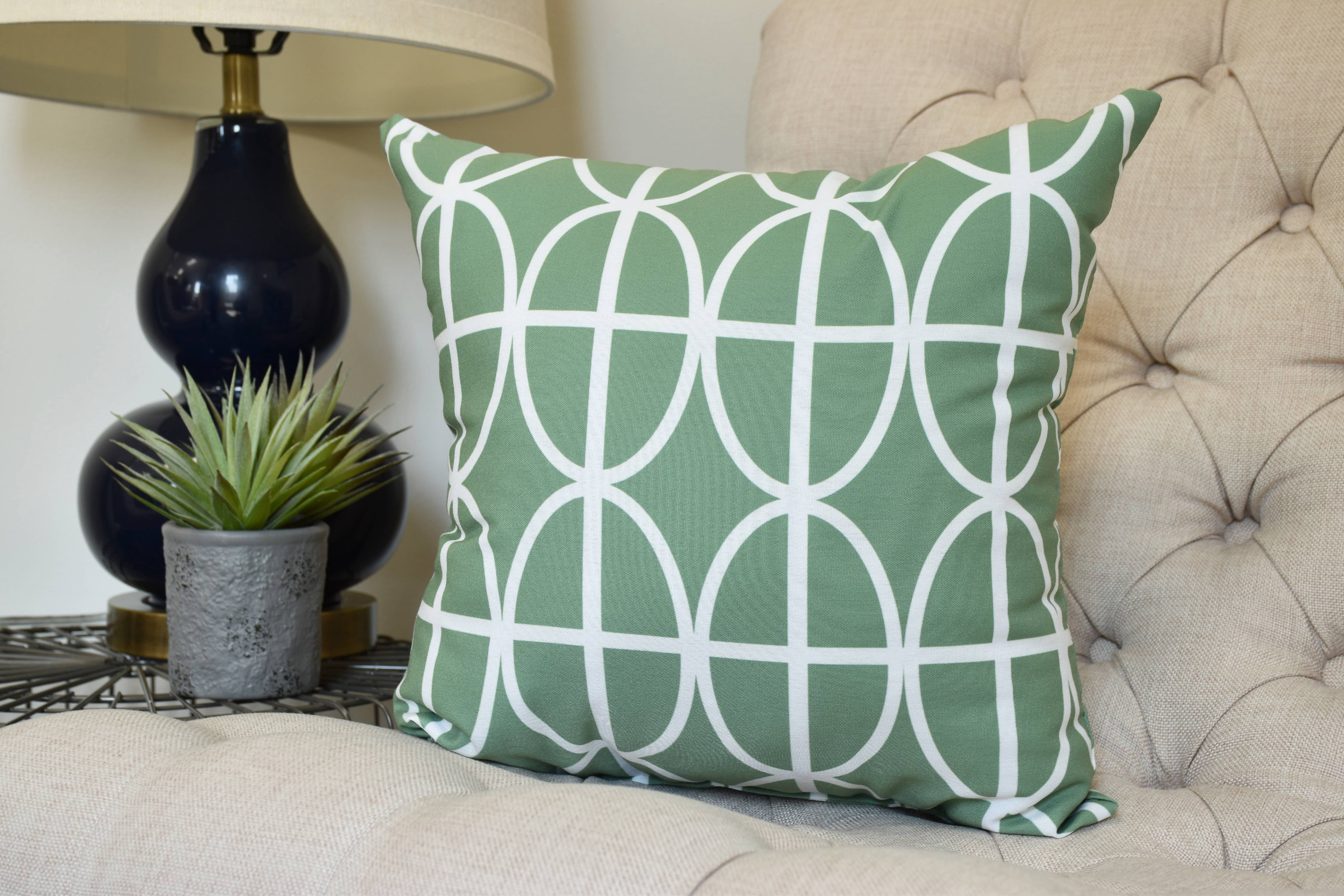 18 x 18 inch, Ovals and Stripes Geometric Print Pillow, Green