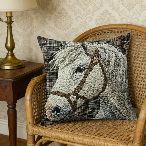 18 x 18 inch Throw Pillow Cushion Covers -Luxury Horse Embroidery Modern Style Couch Sofa Pillow Cover for Living Room Bedroom