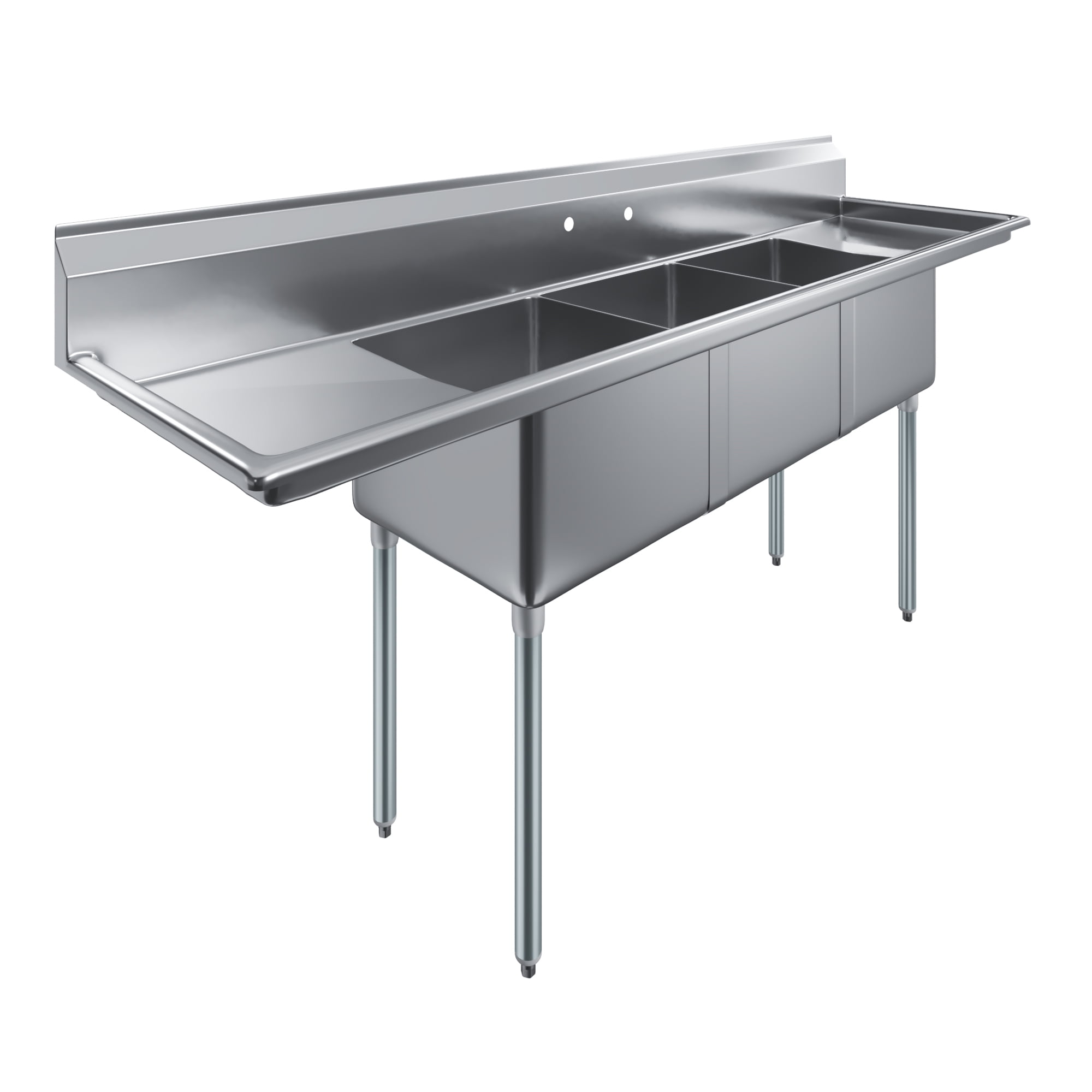 18″ x 18″ x 12″ with 18″ Left and Right Drainboards Three Compartment Stainless Steel Commercial Kitchen Prep & Utility Sink | NSF