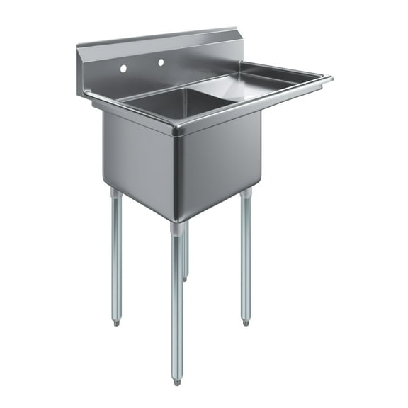 18 x 18 x 12 with 18 Right Drainboard One Compartment Stainless Steel Commercial Kitchen Prep & Utility Sink | NSF