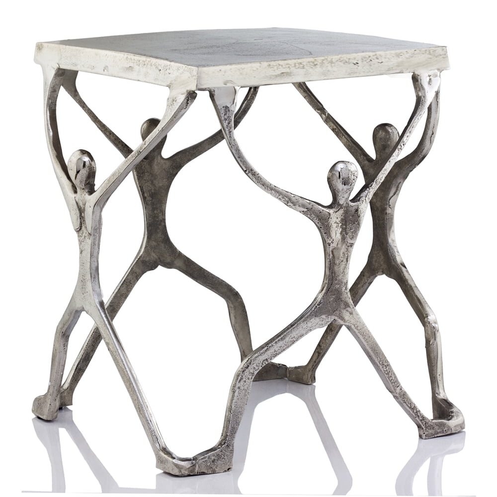 Buffed Metal 18" Square Man Figure Accent Table
