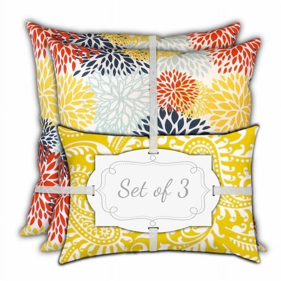18 x 18 x 18 in. Seafoam & White Blown Seam Floral Throw Indoor & Outdoor Pillow - Set of 3