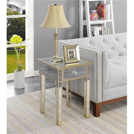 18 x 18 x 24 in. Gold Coast Mirrored End Table with Drawer, Champagne & Mirror