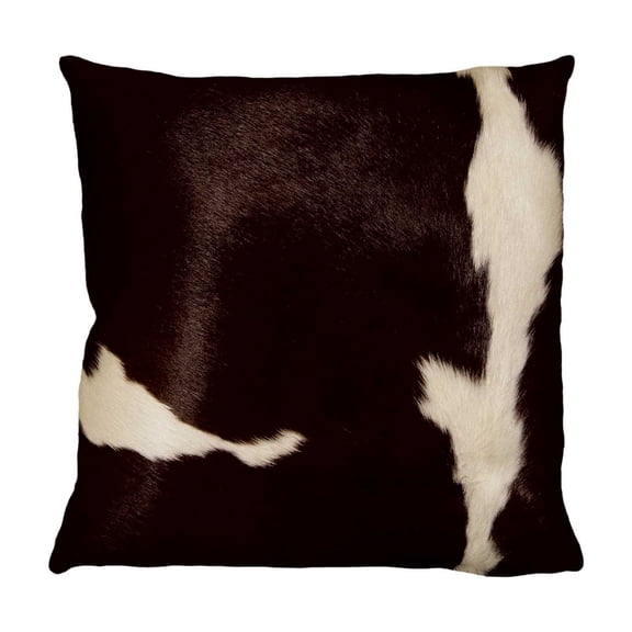18" x 18" x 5" Chocolate And White Cowhide Pillow