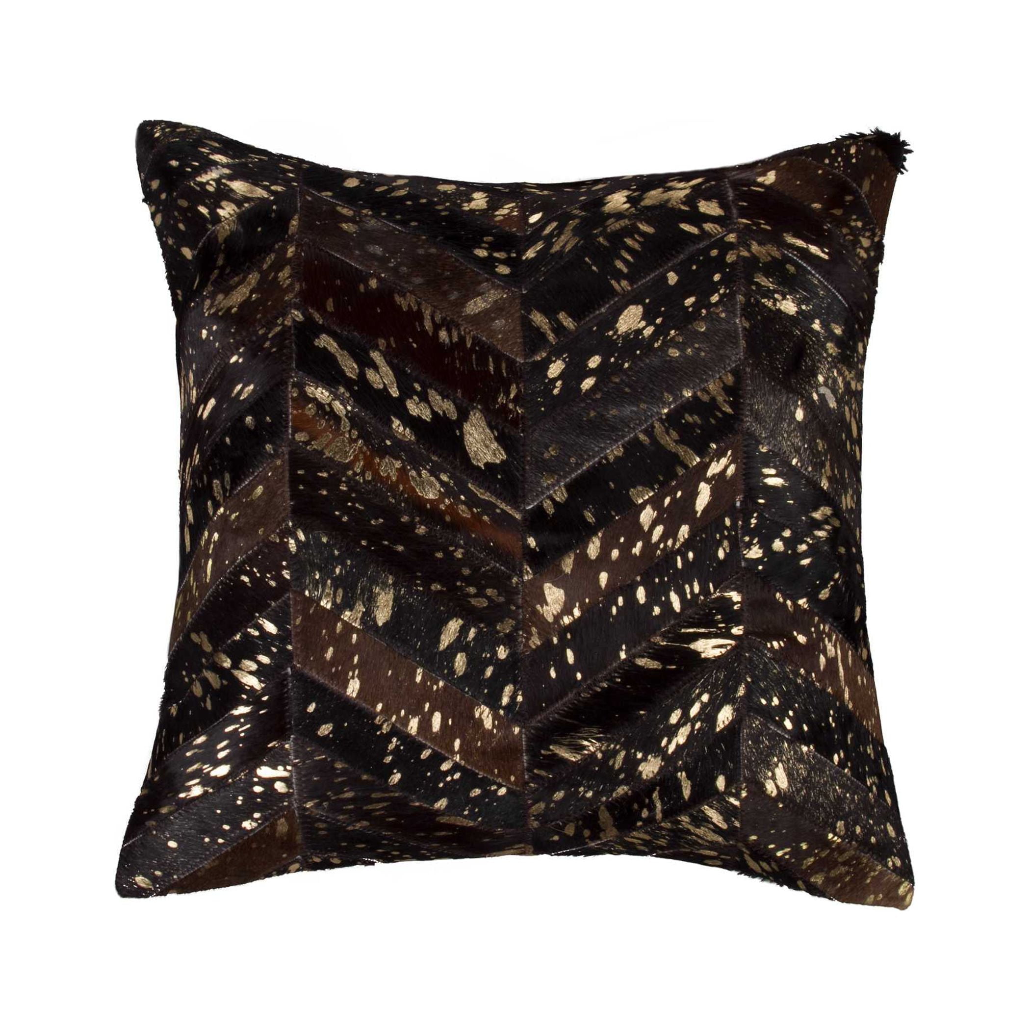 18" Square Chocolate and Gold Cowhide Pillow