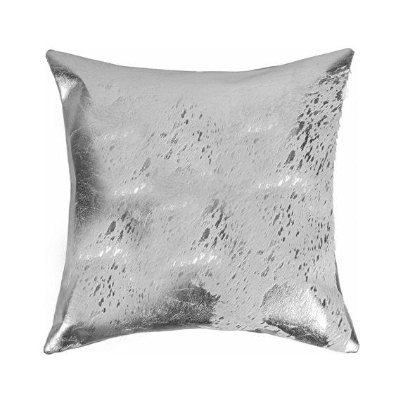 18" x 18" x 5" Gray And Silver Cowhide Pillow