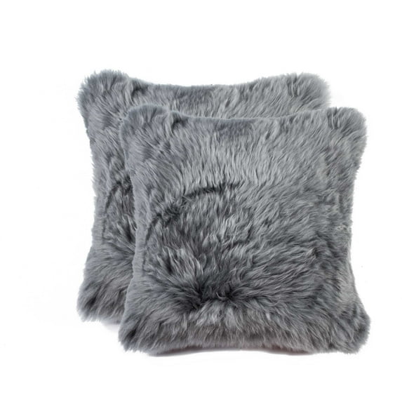 18" x 18" x 5" Gray Sheepskin Pillow 2 Pack