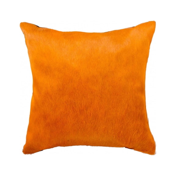 18" x 18" x 5" Orange Cowhide Pillow