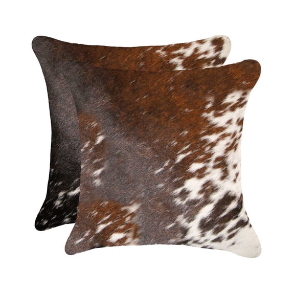 18" x 18" x 5" Salt And Pepper Brown And White Cowhide Pillow 2 Pack